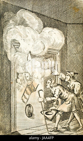 Letteratura, 1775 Tim Rocca, Lancashire dialetto prenota incisione illustrazione incidente magico all'interno di casa Foto Stock