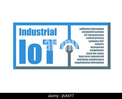 IoT industriale caratteristiche parole correlate illustrazione vettoriale. Internet delle cose moderno concetto di tecnologia Illustrazione Vettoriale