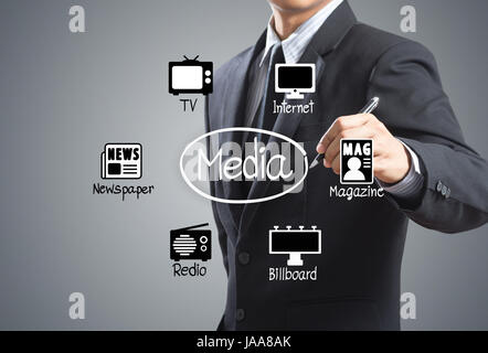 Business man disegno Icone multimediali schema Foto Stock