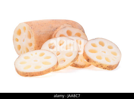 Lotus root su sfondo bianco Foto Stock