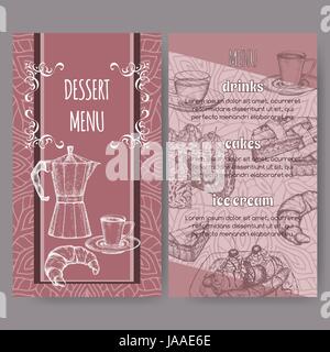 Dessert scheda menu modelli basati su mano bozzetto Illustrazione Vettoriale