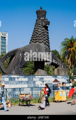 Leone di Giuda statua, centro di Addis Abeba, Etiopia Foto Stock