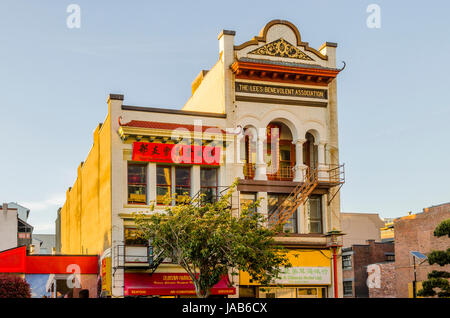 Lee Associazione benevola edificio, Chinatown, Victoria, Isola di Vancouver, British Columbia, Canada. Foto Stock