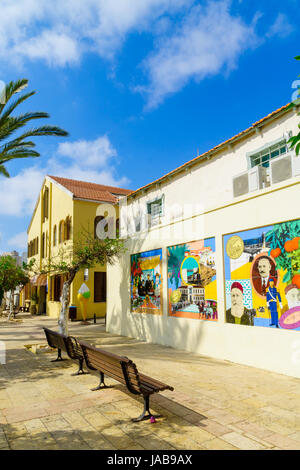 A TEL AVIV, Israele - 02 giugno 2017: case nel centro storico di Neve Tzedek, Tel-Aviv, Israele Foto Stock