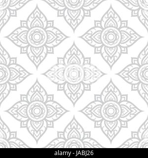 Fiori tailandesi seamless pattern, Asian grigio design floreale dalla Tailandia Illustrazione Vettoriale