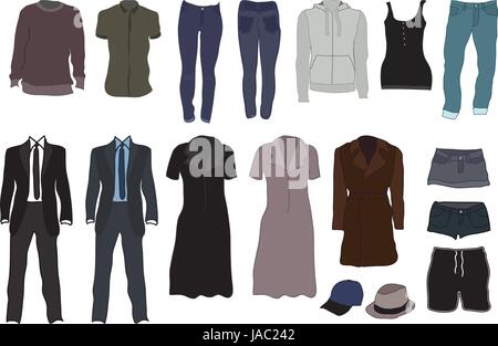 Vettore colorato, moderno maschi e femmine di vestiti Illustrazione Vettoriale