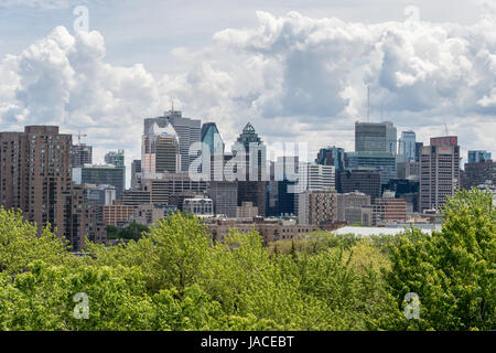 Montreal, Canada - 4 Giugno 2017: Skyline di Montreal in primavera dal Parco Jeanne-Mance Foto Stock