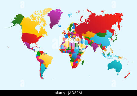 Mappa del mondo, paesi colorati Atlas illustrazione. Foto Stock