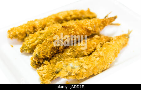 Pesce fritto isolati su sfondo bianco Foto Stock