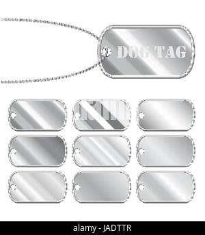 Set di un acciaio dog tag vettore su sfondo bianco Illustrazione Vettoriale