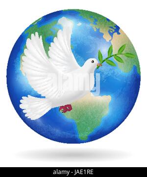 Il piccione bianco volando sul pianeta terra vettore Illustrazione Vettoriale