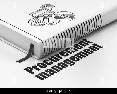 Concetto di finanza: prenota calcolatrice, la gestione degli appalti su sfondo bianco Foto Stock