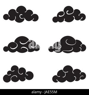 Nuvole set nero isolato su sfondo bianco. Illustrazione Vettoriale