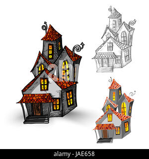 Mostri di Halloween isolato spooky disegnati a mano Haunted House set. EPS10 file vettoriale organizzati in strati per operazioni di editing semplici. Foto Stock