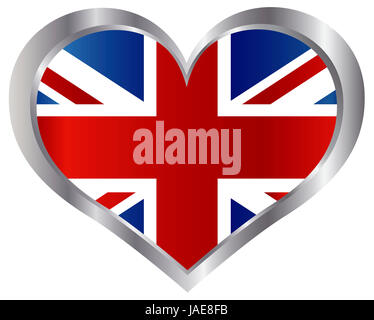 Union Jack Flag in Inghilterra a forma di cuore in metallo illustrazione di confine Foto Stock