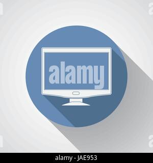 Monitor widescreen icona piatta con lunga ombra. Illustrazione Vettoriale