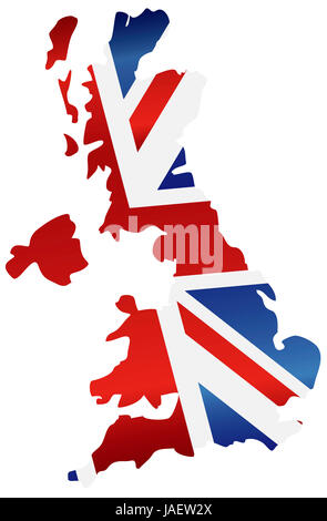 UK Gran Bretagna Union Jack Flag in Silhouette Mappa immagine Foto Stock