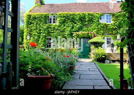 Tissington, Derbyshire, Regno Unito. Il 31 maggio 2017. Il laghetto e il verde al centro del villaggio a Tissington nel Derbyshire campagna. Foto Stock