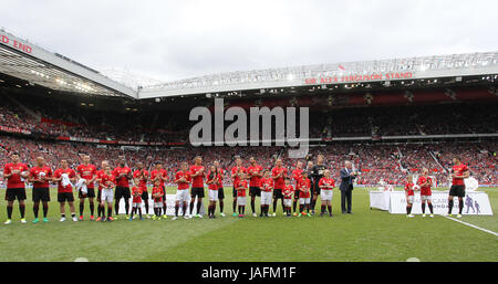 Il Manchester United 2008 XI posano per una foto prima di kick-off Foto Stock