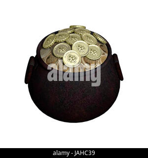 3D render digitale di una pentola d'oro isolati su sfondo bianco Foto Stock