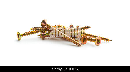 Le viti in acciaio inossidabile isolato su sfondo bianco. Foto Stock