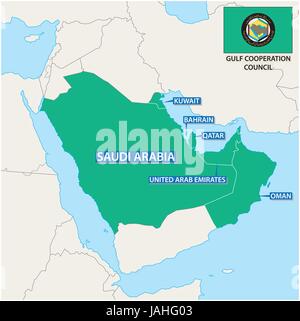 Mappa degli Stati membri del consiglio di cooperazione del Golfo con bandiera Illustrazione Vettoriale