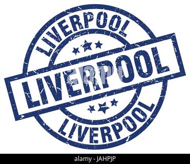 Liverpool rotondo blu timbro grunge Illustrazione Vettoriale