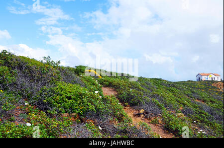 Percorso appartato nel cielo, costa ovest di Algarve, Portogallo in primavera Foto Stock