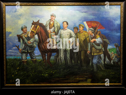 Pittura di olio nello stile del realismo socialista in arte raffiguranti il Presidente Mao come il leader del popolo, Suzhou, provincia dello Jiangsu, Cina Foto Stock