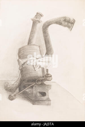 Disegnata a mano studio artistico di oggetti, composizione Foto Stock