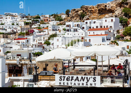 Rooftop Views Of Lindos, Rhodes, Greece Foto Stock