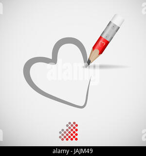 Matita e cuore. Illustrazione Vettoriale. Eps 10. Foto Stock