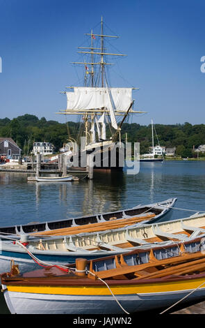 Il 'Joseph Conrad' al suo posto di ormeggio a Mystic Seaport, mistica, Connecticut, Stati Uniti d'America Foto Stock