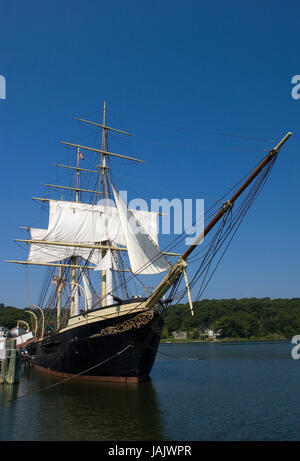 Il 'Joseph Conrad' al suo posto di ormeggio a Mystic Seaport, mistica, Connecticut, Stati Uniti d'America Foto Stock