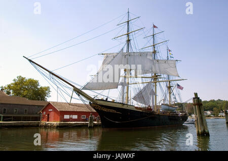 Il 'Joseph Conrad' al suo posto di ormeggio a Mystic Seaport, mistica, Connecticut, Stati Uniti d'America Foto Stock