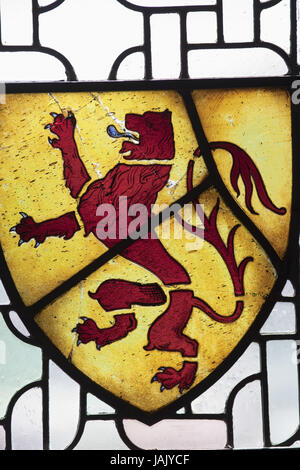 La Scozia , Edimburgo, bloccare,il Castello di Edimburgo,all'interno,sala grande,vetro colorato finestra,animale araldico,lion, Foto Stock