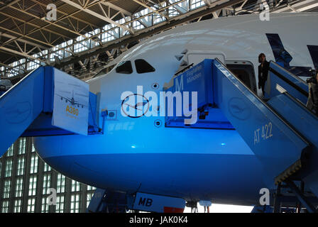 Aviazione civile,Lufthansa Airbus A380,hangar, Foto Stock