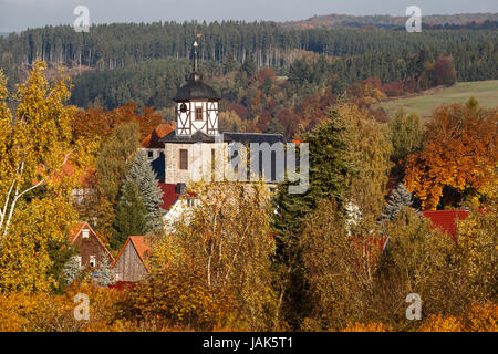 Harz Straßberg Herbst impressione Blick über die Krche in das selketal Foto Stock