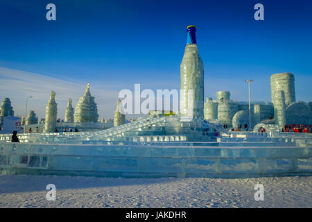 Harbin, Cina - 9 Febbraio 2017: sculture di ghiaccio ad Harbin Festival Invernale, i mondi più grande di ghiaccio e neve festival. Foto Stock