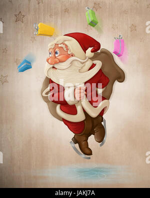 Santa Claus saltando su ghiaccio con ghiaccio-pattini Foto Stock