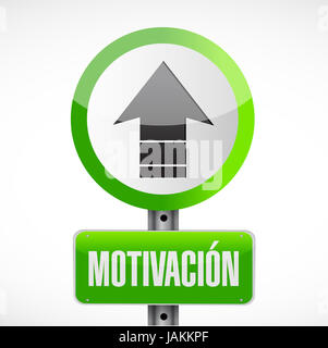 Motivazione cartello stradale in spagnolo concetto illustrazione grafica design su bianco Foto Stock