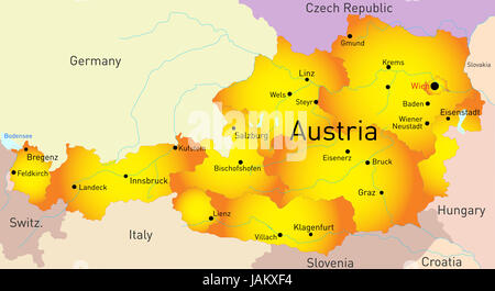 Vettore di astratta mappa a colori del paese Austria Foto Stock