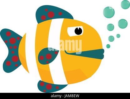 Cartoon pesce con bolle icona piatta illustrazione vettoriale Illustrazione Vettoriale