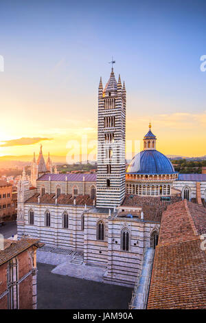 Antenna di Siena tramonto vista panoramica. Piazza Duomo landmark. Toscana, Italia. Foto Stock