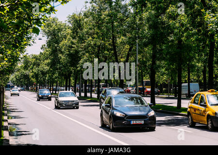 Bucarest, Romania - 24 Maggio 2017: Kiseleff strada è uno dei principali boulevard di Bucarest che corre come un proseguimento verso nord di Vittoria Street (Calea Vict Foto Stock