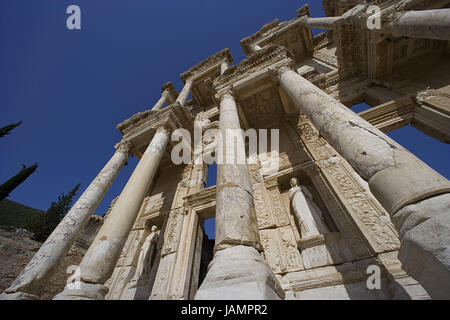 Turchia,Ephesos,libreria Celsius,rovine,dettaglio,prospettiva,l'Anatolia,Selcuk,luogo di interesse,cultura, rovina sito,rimane,antica,storicamente,storia,l'architettura,l'architettura,Roman,destinazione,turismo,all'esterno,deserta, Foto Stock