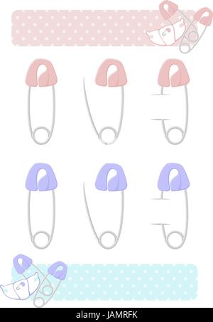 Set di spine di sicurezza e banner per bambino e bambina, elementi molto utili per i vostri progetti e album Illustrazione Vettoriale