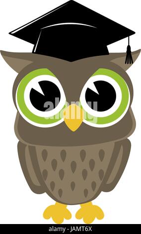 Carino baby owl cartoon indossando un mortarboard isolsted su sfondo bianco Illustrazione Vettoriale