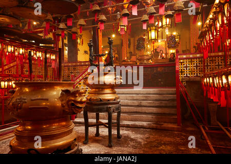 Interno del Tempio di Man Mo, Hollywood Road, Sheung Wan, Hong Kong, Cina Foto Stock