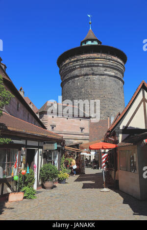 Norimberga, Handwerkerhof e torre Frauentorturm, Media Franconia, Baviera, Germania Foto Stock
